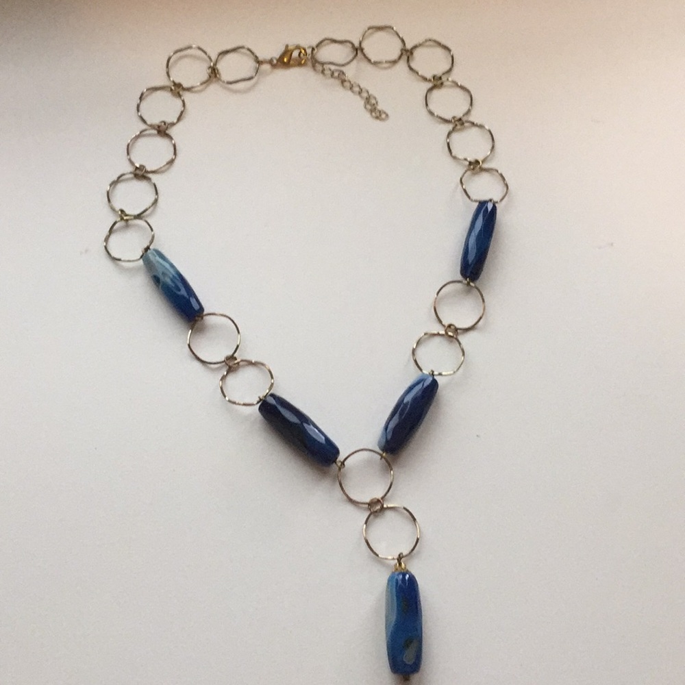 Handmade gold metal and blue stone necklace